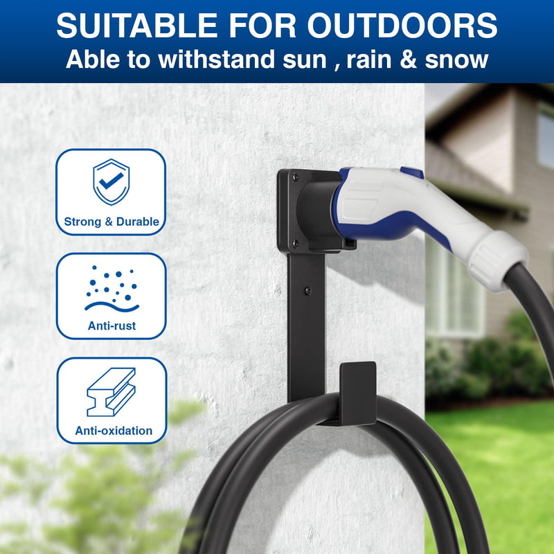 EV Charger Holder-J1772 Connector, Nozzle Holster Dock and J-Hook Combination, EV Cable Holder Wall-Mount Electric Vehicle Charger.