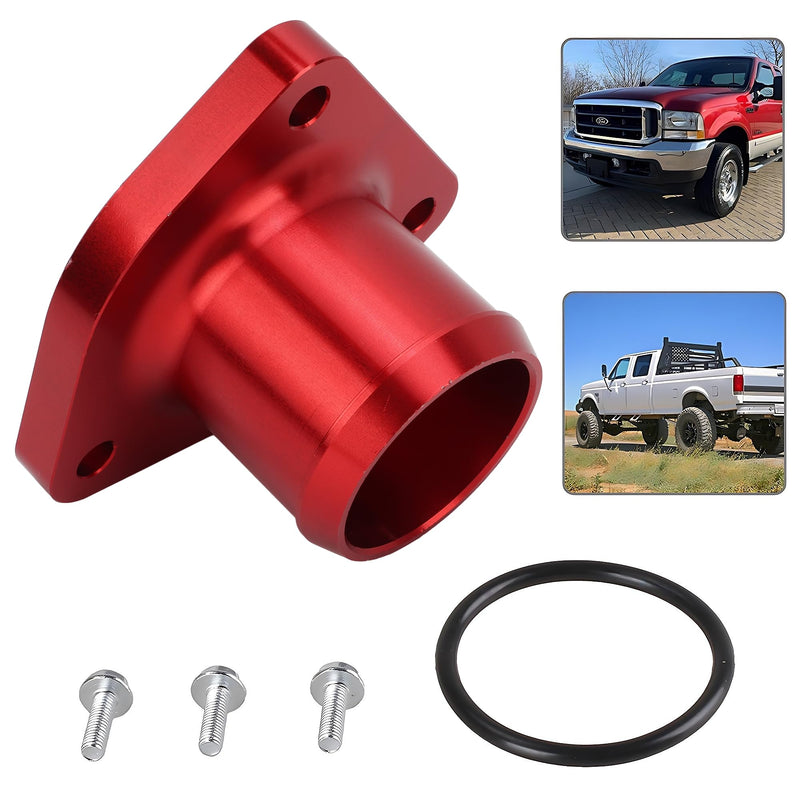 Acouto Thermostat Housing for Ford 7.3L 1999-2003 Billet Aluminum Alloy Engine Thermostat Housing Replacement with Screws and Sealing Accessories(Red)