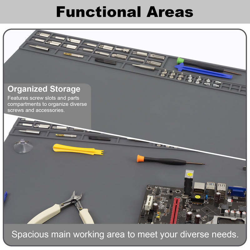 32.3" x 16.6" Premium Extra Large Silicone Soldering Mat, 932°F Heat Resistant Oversized Work Mat, Non-Slip Repair Bench Pad for BGA Welding, Electronics, Computer, Cellphone, Watch (Gray) Gray