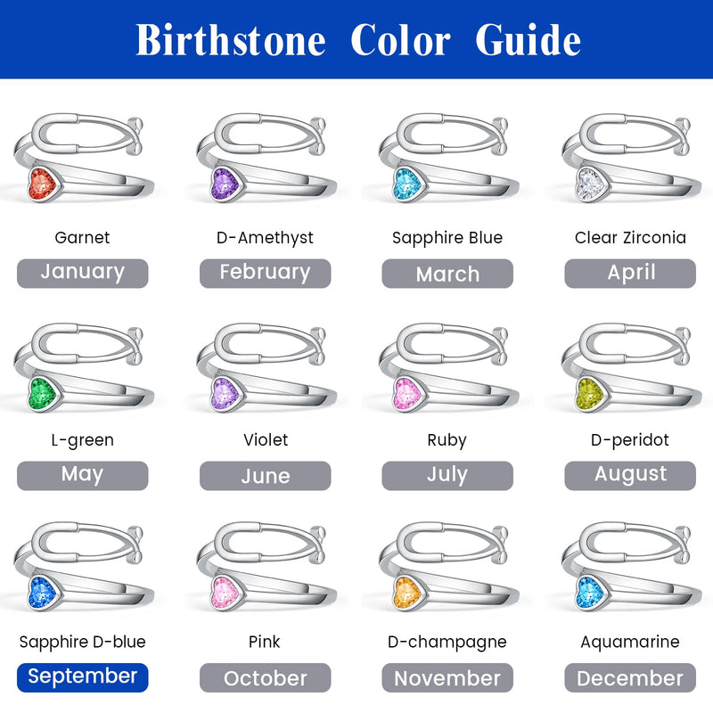 BEILIN Stethoscope Birthstone Rings for Women 925 Sterling Silver Adjustable Heartbeat Ring Nurse Doctor Jewelry Graduation Gifts for Medical Student September