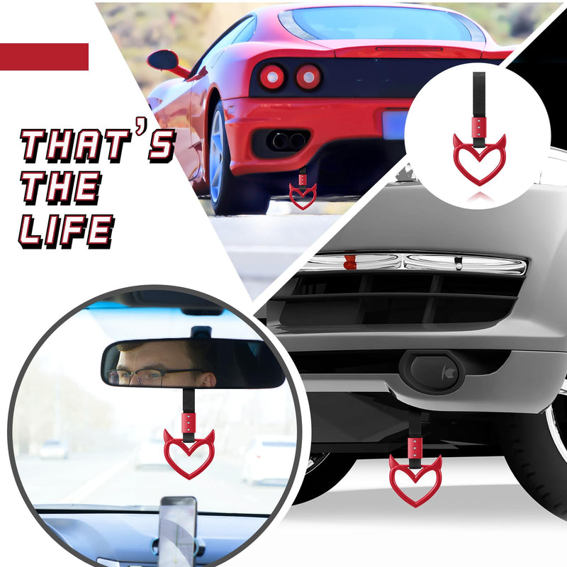 Fabbay 2 Pieces Heart Handle Keychains Car Accessory Heart Hand Strap Drift Charm for Car Interior Exterior Decoration(Red,Devil Style) Red Devil Style