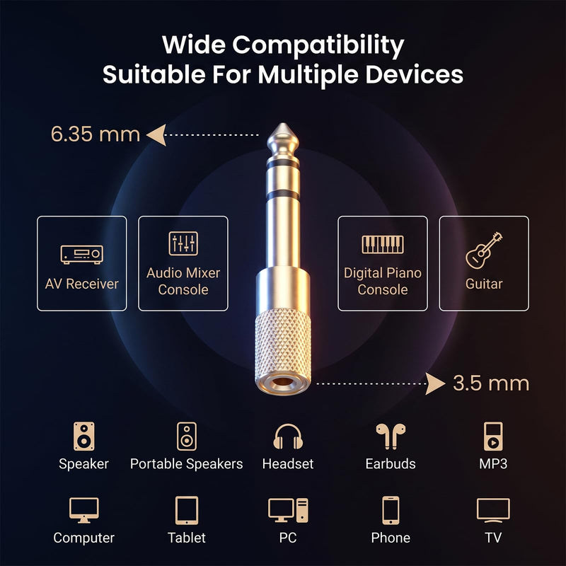9 Pack 1/4 to 3.5mm Headphone Adapter, Gold 3.5mm to 1/4 Adapter | 1/4 to 3.5mm Male to Female Adapter, Stereo Audio Headphone Adapters, for Aux Cable Headphones Piano Drums Guitar Amplifier