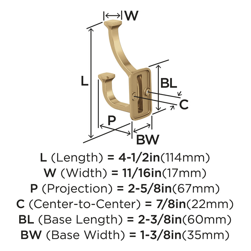 Amerock H37007CZ | Alder Double Prong Decorative Wall Hook | Champagne Bronze Hook for Coats, Hats, Backpacks, Bags | Hooks for Bathroom, Bedroom, Closet, Entryway, Laundry Room, Office
