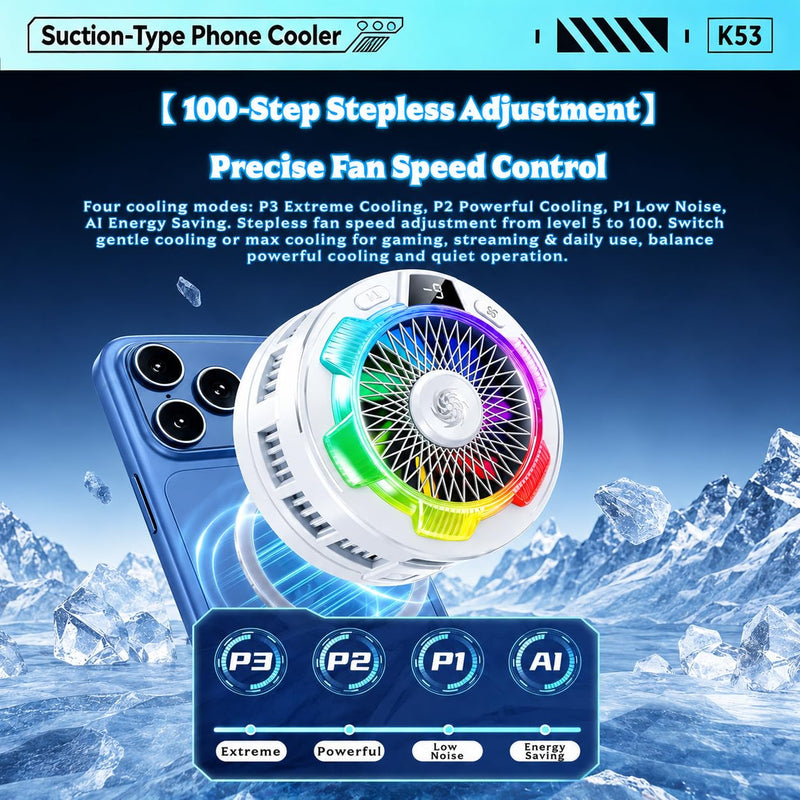 Phone Cooler for Gaming, Cell iPhone Cooling Fan Hot Weather, Portable RGB Mobile Enfriador para Celular Case, Ventilador para Telefono ipad Keep Phone Cool, for iPhone/Android Series Phone White