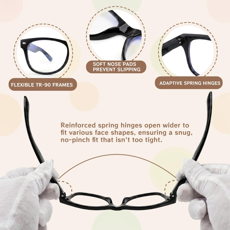 Kids Blue Light Blocking Glasses, Square Frame, Ages 3-8 (3 Pack) | UV & Eye Strain, Anti-Glare & Lightweight Eye Protection for Girls Boys, Ideal for Computers, Tablets & Handheld Gaming A1 Black+transparent+dark Blue Clear Age 3-8