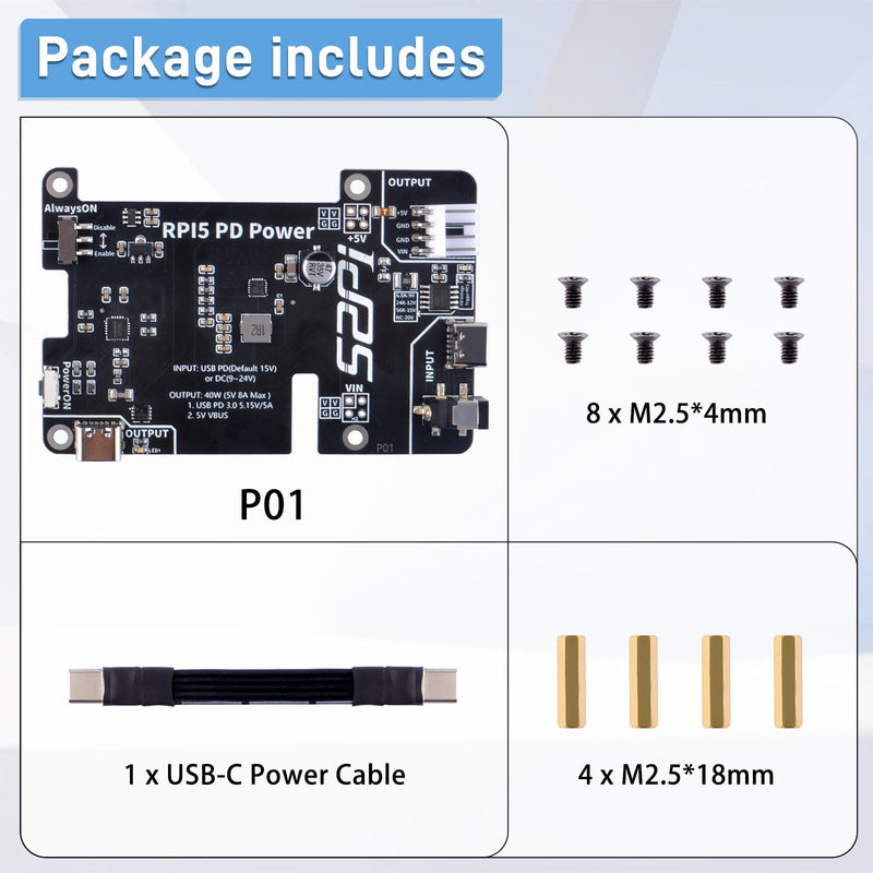 GeeekPi PD Power Expansion Board for Raspberry Pi 5 8GB 4GB, with Always-ON Switch, Automatic Startup and Manual Power Control Function