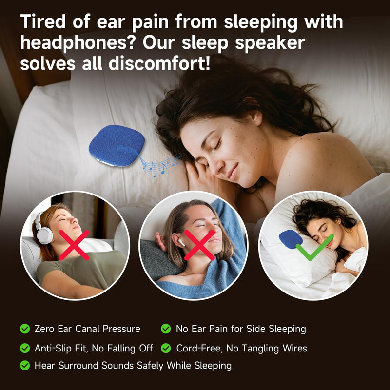 TAZATA Under Pillow Sleep Speaker, Ultra-Thin Flat Bluetooth Pillow Speaker | 100 White & Pink Noise Sound Machine, 11H, BT6.0 Wireless Private Sleep Aid No Disturb Partner for Side Sleepers, Adults blue