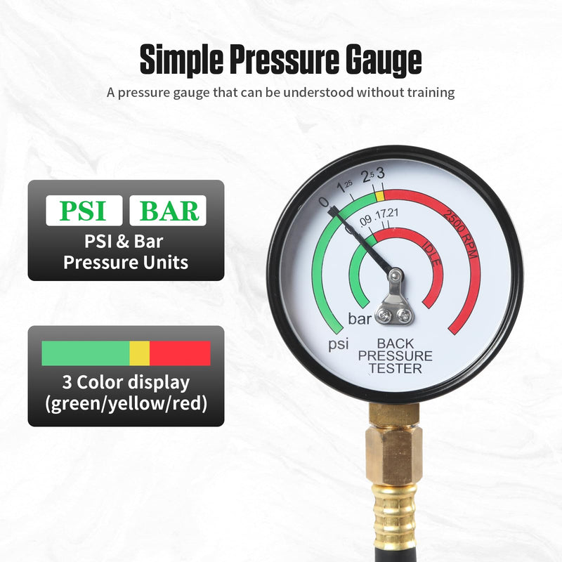 Exhaust Back Pressure Tester,Exhaust Back Pressure Gauge Kit with 6 Ft Hose and M12/M18 Adapters – Diagnose Catalytic Converter Issues Efficiently