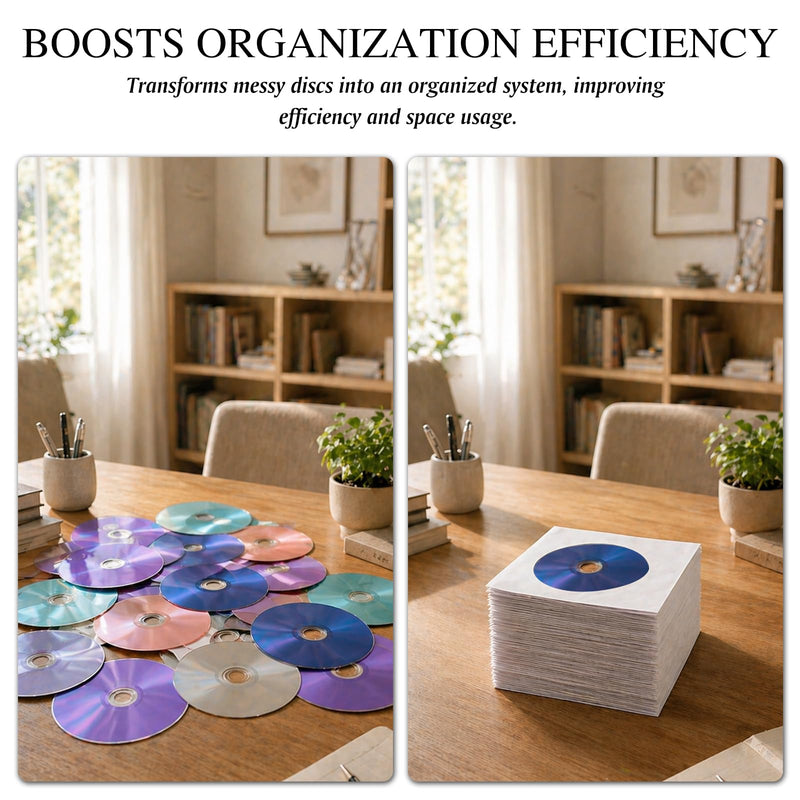 100 PCS Thick White CD/DVD Paper Sleeves with Clear Window and Flap, Dust-Proof Disc Storage Envelopes for CDs, DVDs, Music, Movies and Office Organization