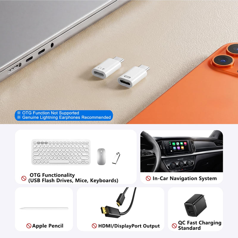 (New Combo) Lightning to USB C Adapter Compatible with iPhone 17/16/15 | 1×48kHz/16bit Hi-Fi Audio Headphone Adapter with Line Control + 1×27W Fast Charging Lightning to USBC Adapter with 3A Limit