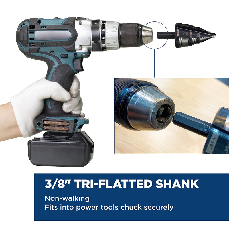1/4 to 1-3/8 Inches M2 HSS Step Drill Bit for Metal, Plastic, Wood, Aluminum, Heavy Duty Unibit with Multi Hole Sizes 1/4" to 1-3/8"