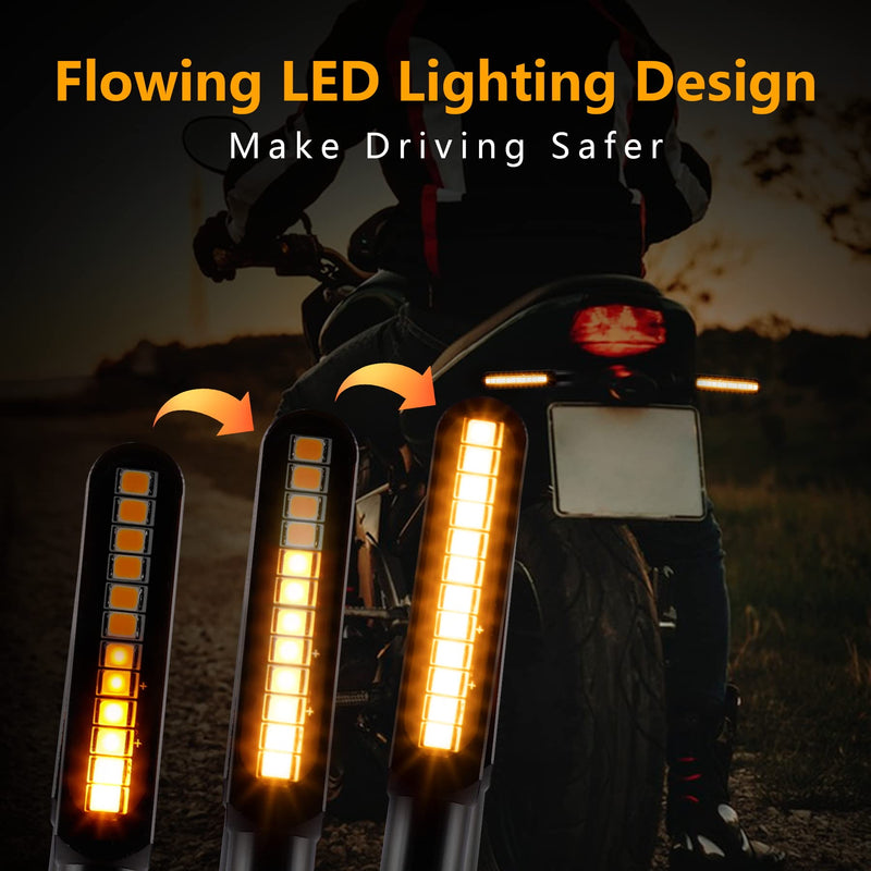2PCS Flowing LED Motorcycle Turn Signal Lights, Aluminum Alloy 12V Super Bright Motorbike Front Rear Blinkers Indicators Fit for Harley Honda KTM Kawasaki Suzuki Yamaha - Amber