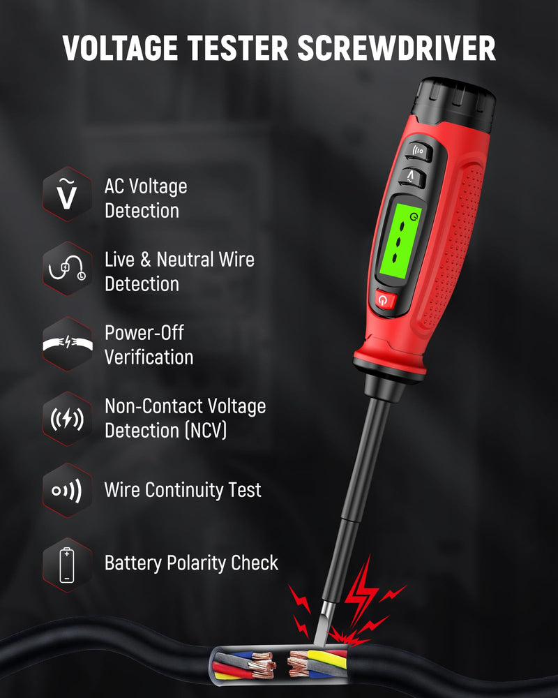 KAIWEETS 2-in-1 Voltage Tester Screwdriver, 3–500V AC Contact Voltage Measurement & Non-Contact Detector Pen, Slotted Head, LCD Display, Live Wire Finder, Continuity Test for Outlet & Circuit, KTS02
