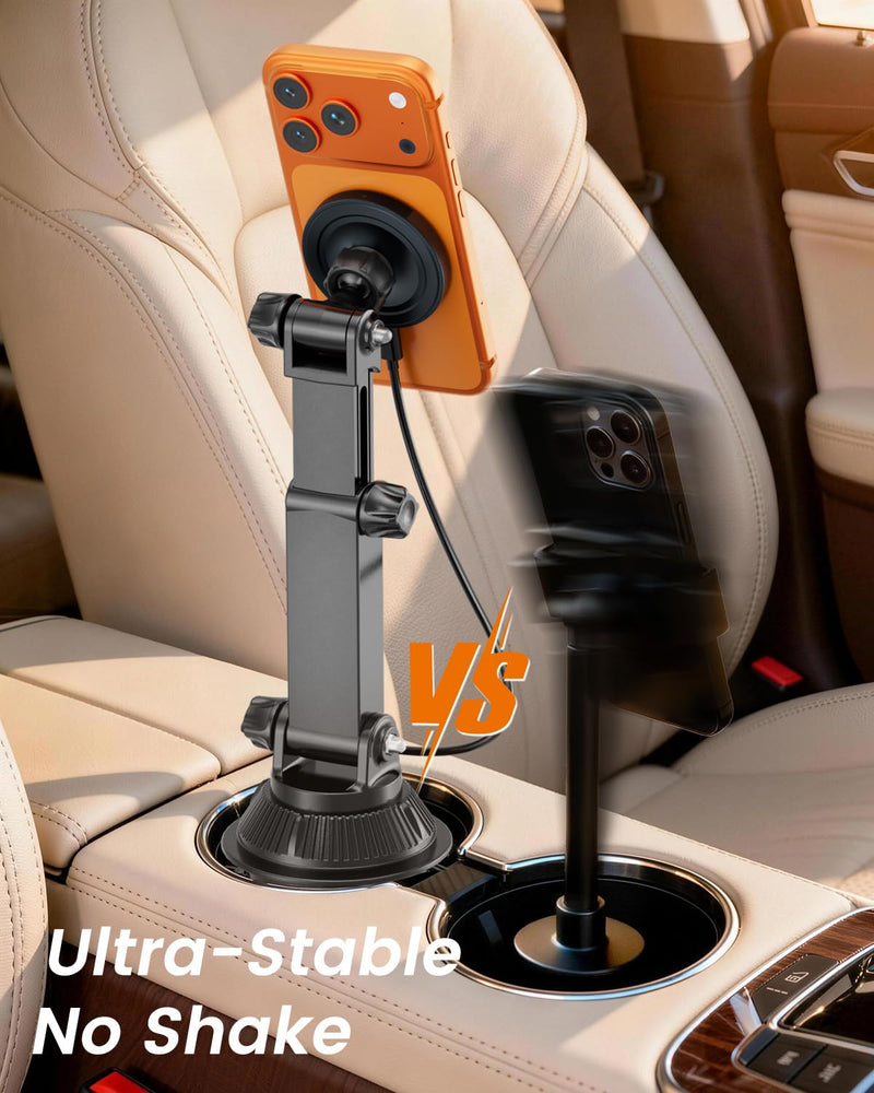 OHLPRO for MagSafe Cup Holder Car Mount Charger for iPhone 17, 15W Fast Charging Magnetic Cupholder Phone Mount, Compatible with iPhone 16 15 14 13 12 Series, for Kids Road Trip Essentials Gray