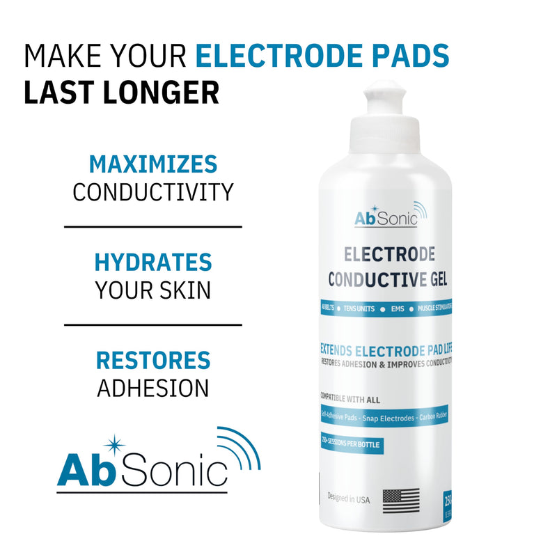 Absonic Electrode Gel for TENS Unit Pads - Conductive Gel for EMS, Muscle Stimulators & Ab Belts | Extends Pad Life, Restores Adhesion | Hypoallergenic, Water-Based | 8.5 oz | Made in USA