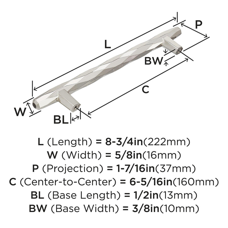 Amerock | Cabinet Pull | Polished Nickel | 6-5/16 inch (160 mm) Center-to-Center | St. Vincent | 1 Pack | Drawer Pull | Drawer Handle | Cabinet Hardware | 6-5/16 inch (160mm) Center-to-Center Mounting Distance and 8-3/4 inches Overall Length, Durable Z...
