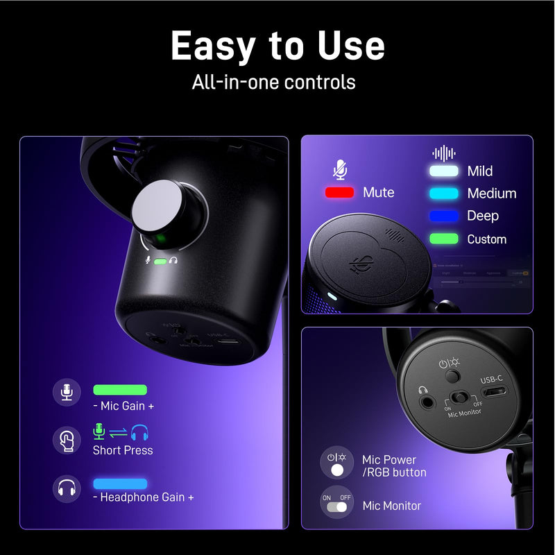 MAONO Wireless Gaming Microphone for PC, Condenser USB Mic with Software AI Voice Change,3-Level Noise Cancellation,Custom RGB, for Streaming Recording Podcast PS5 PS4 Twitch YouTube (DM40 Pro-Black) DM40 Pro AI Mic DM40Pro Black