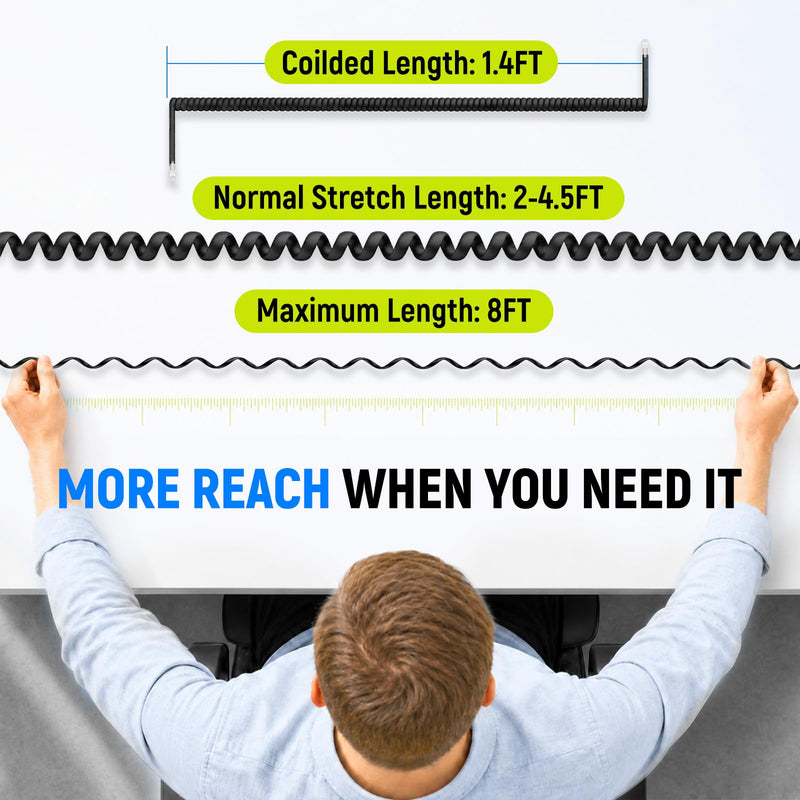 5-Pack RJ9 Phone Cords for Landline, Black Telephone Handset Cord | Max Stretched Length: 8FT, Usually Stretched to 2-4.5FT, Coiled 1.4FT Handset Cord, Compatible with RJ9 4P4C Corded Phones