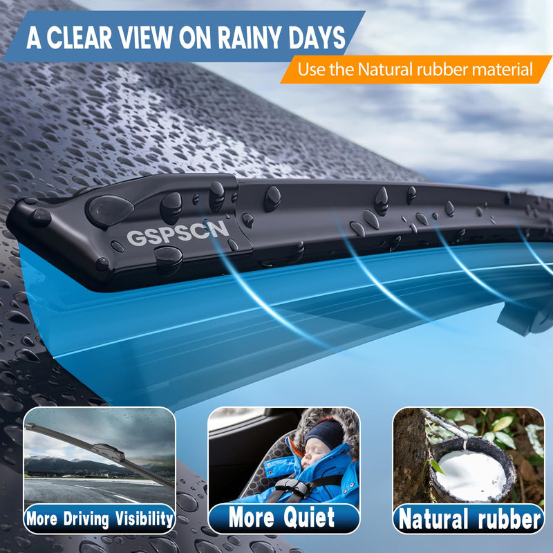 GSPSCN OEM QUALITY 24''+18'' Premium Original Replacement Windshield Wiper Blades,Quiet and Durable Stable High Performance All-Season Auto Wiper Blades for J Hook (Pack of 2) 24"+18" (pair for front wiper blades)