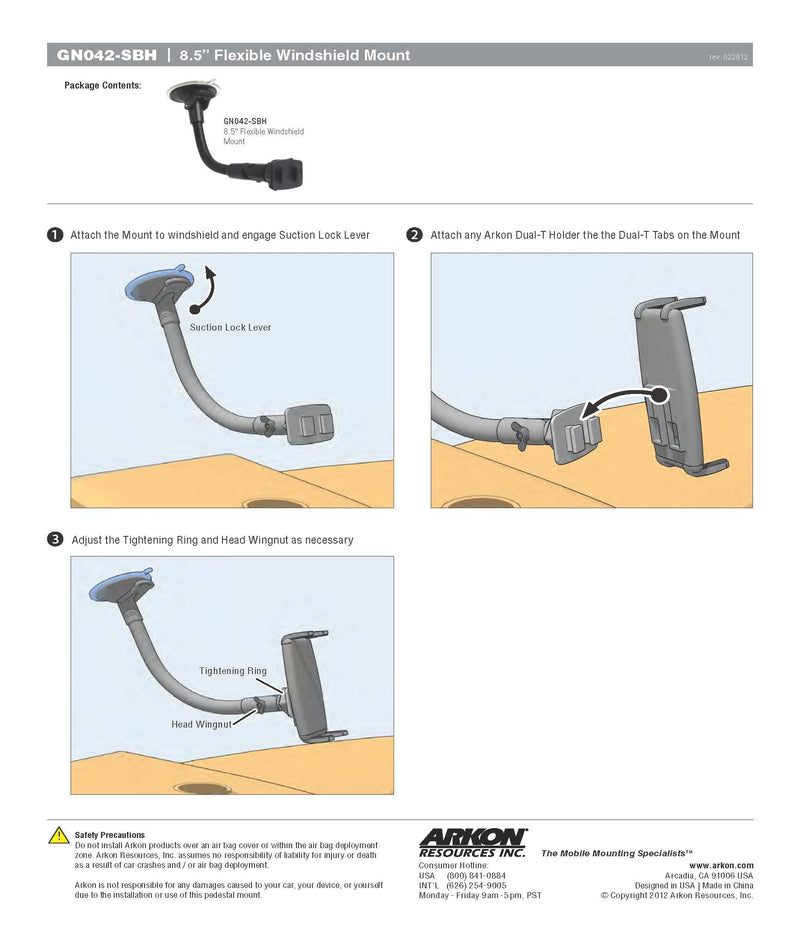 ARKON Windshield and Dash Car Phone Holder Mount & Replacement Upgrade or Additional Windshield Suction Mounting Pedestal with Flexible Gooseneck Dual T Pattern Compatible Holder Mount + Mounting Pedestal