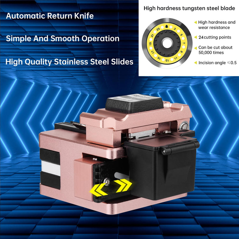 Optical Fiber Cleaver Stripping Cutter Tool X2 Cleaves High Precision Fiber Optic Cleaver Optical Fiber Cable Cutting Tool with Bag(Rose Gold) Rose Gold