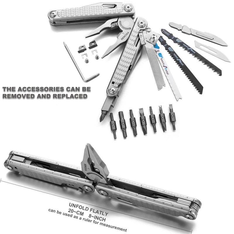 High-end Professional Multitool Pliers 15-in-1 Stainless Steel with Safety Lock 7-inch Multi Tool Foldable Pliers with Large Saw Blade Wire Cutter Scissors and Screwdirver Set Camping Survival for Man