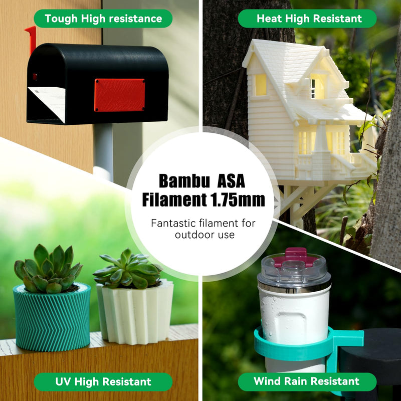 Bamboo Original 1.75MM ASA Filament UV Resistance and Highly Durable with Spool with RFID for Bambu Lab X1,P1 P2S,H2D AMS 1KG +/- 0.03mm (Black 45101) Black 45101