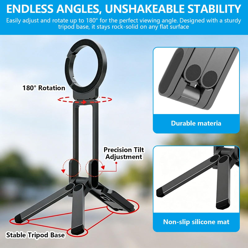 Magnetic Phone Tripod for MagSafe,5-in-1 Mini Tripod Mount | 52N Strong Magnet Foldable Hook Phone Stand with Arca Quick Release & 1/4" Arri Hole for iPhone, Vlog, Travel, Desk