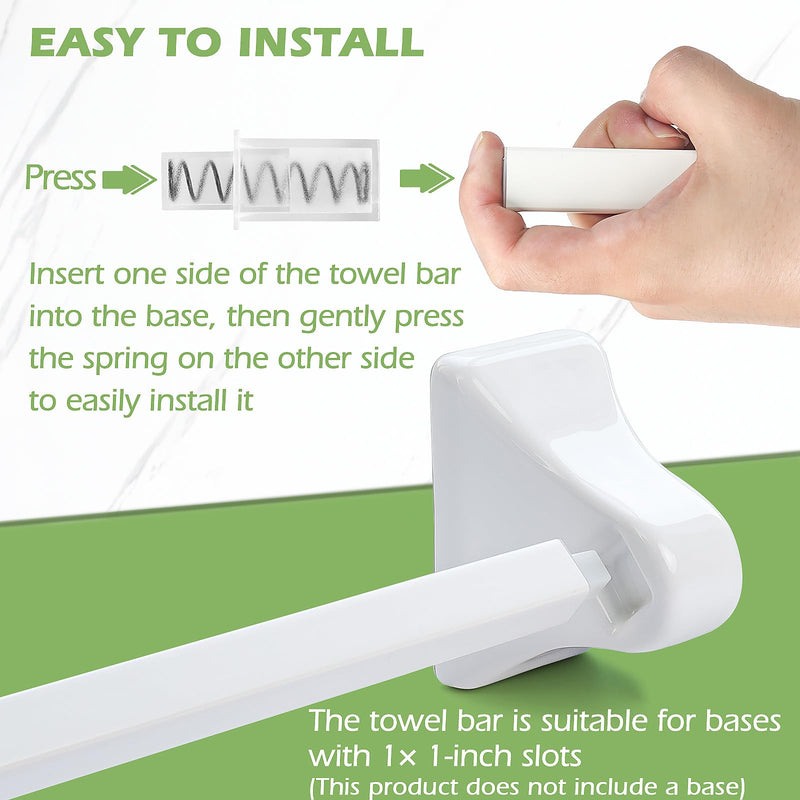 AIDIMMING 24 Inch Towel Bar Replacement Rod for Ceramic Holders with Square Slots, Adjustable Spring Loaded Plastic Square Bar, Cut-to-Fit White Replacement Towel Bar for Bathroom Shower, Rod Only