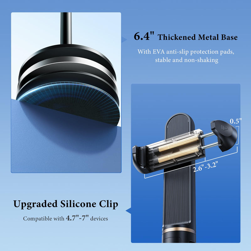 Angle Height Adjustable Phone Holder for Desk [10"-25"] - Retractable Cell Phone Holder for Video Recording Cooking Excising Working Reading -Aluminum iPhone 17 16 15 14 Pro Max Air Stand Clip