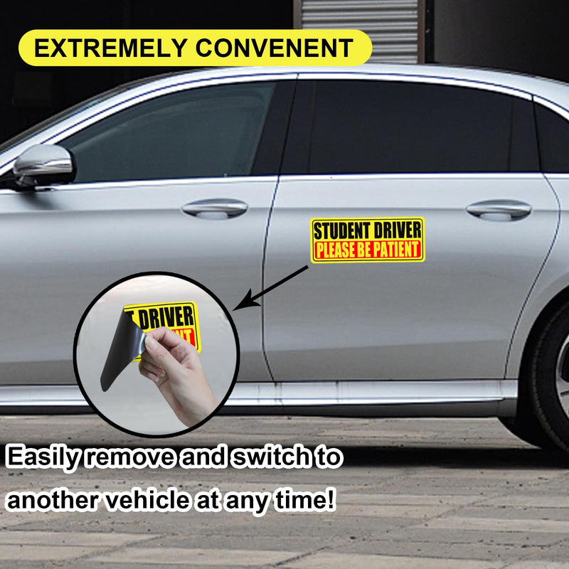 Student Driver Magnet for Car, 3 Pack Please Be Patient New Student Driver Sticker Safety Warning Reflective Signs, Reusable Magnetic Reflective Rookie Drivers Bumper Sticker