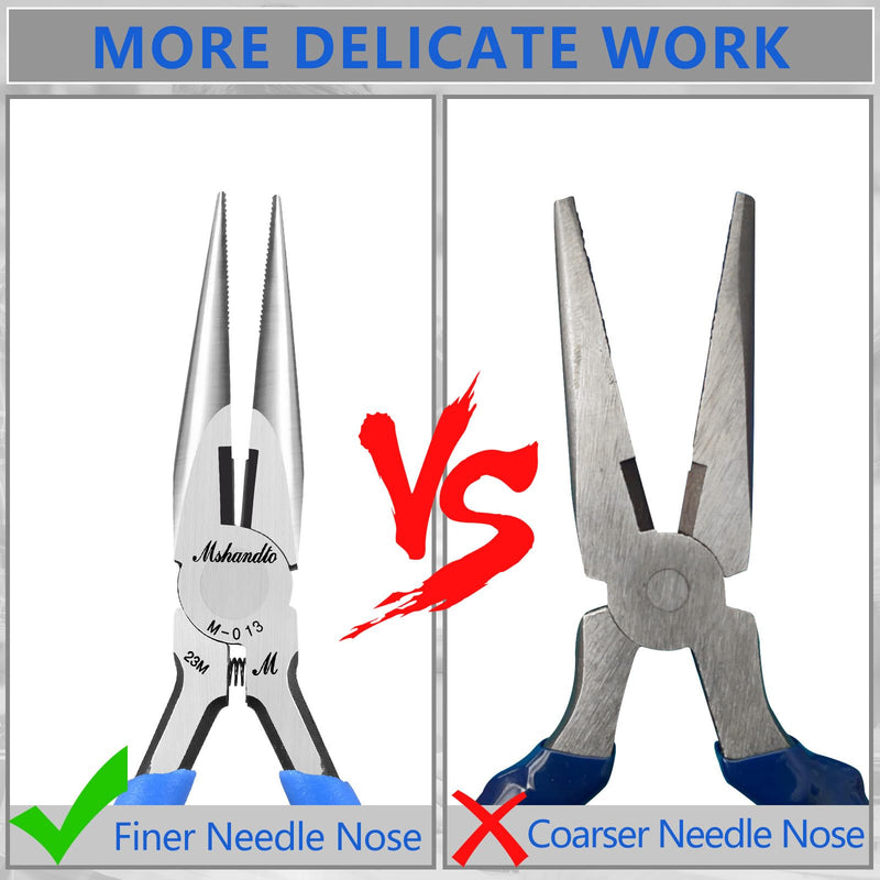 Needle Nose Pliers, mshandto Long Nose Pliers for Wire Bending, High Carbon Steel Needle Nose Plier, Serrated Jaw Pliers for Jewelry Making Electronics Repair Object Grasping Craft Making 5"-1Pack