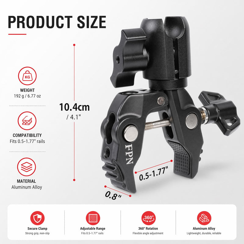 All-Metal Handlebar Clamp Base Mount with Adjustable Single Socket Arm, Fits 0.5-1.77" Round Rails, Compatible with RAM Mounts, 1" Ball Motorcycle Bike Phone Holder