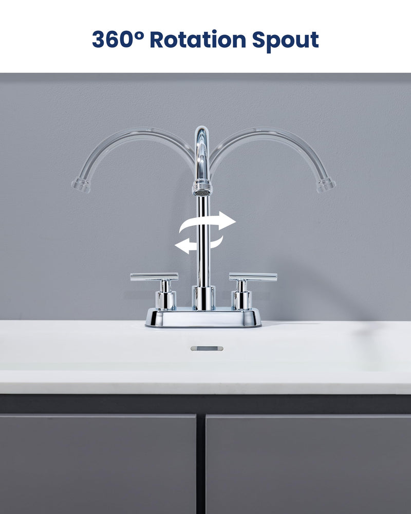 4 Inch Centerset Laundry Faucet, 2 or 3 Hole Deck Mount, Chrome Utility Sink Faucet with 360° Swivel Spout and 3/4'' Thread End Garden Hose Adapter