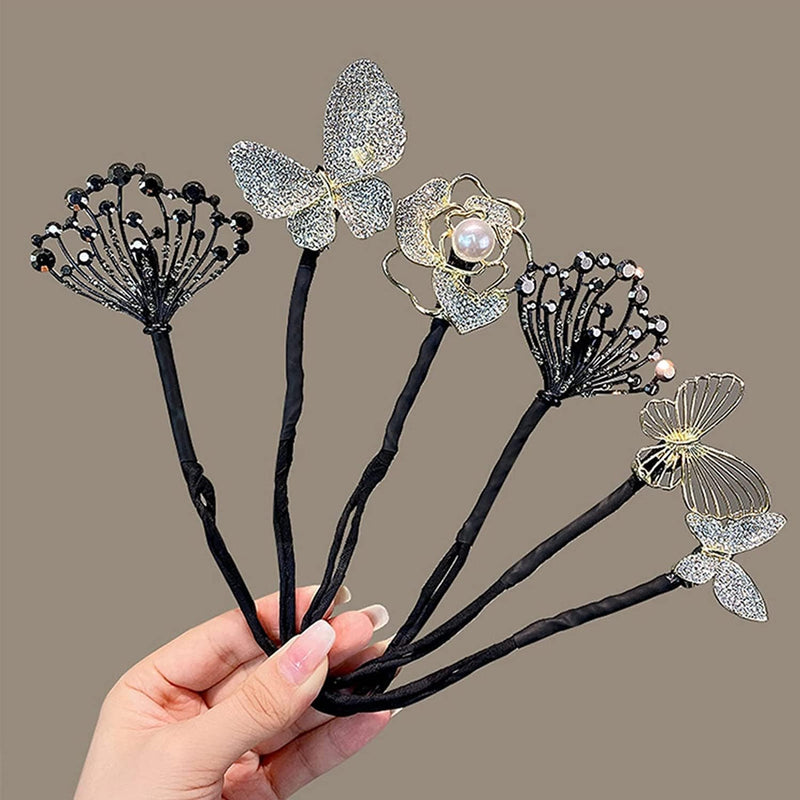 2 PACK Ins Style Elegant Lazy Hair Curler, French Twist Hair Bun Maker, Lazy Flower Hairpin,Rhinestone Hand-Embroidered Flower Hair Accessory (2Pcs-Blue Flower) 2Pcs-Blue Flower