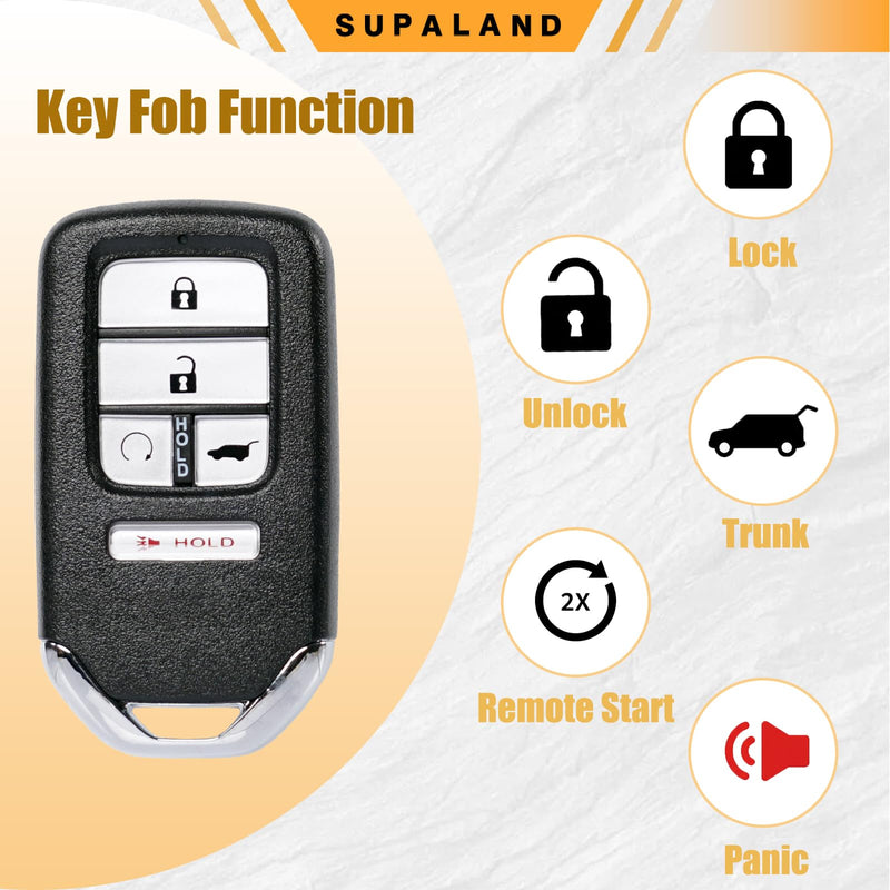 SUPALAND Key Fob Keyless Entry Fits for Honda CRV Pilot Civic Passport CR-V 2016-2022 Remote Control Smart Key Replacement Push Start Button KR5T44 / KR5V44 / KR5V2X 47 Chip 433Mhz 5B