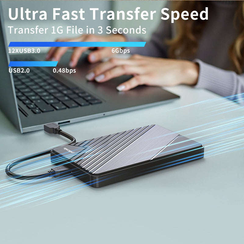 2.5 Inch SATA to USB External Hard Drive Enclosure, Compatible for 2.5 Inch 7mm 9.5mm SATA III HDD SSD Max 6TB Support UASP