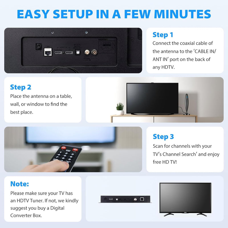 2026 Upgraded Indoor TV Antenna for Smart TV, 360° Reception, Digital Antenna with Magnetic Base and Signal Booster, Supports 4K HD Free Local Channels, Easy Setup for Smart & Old TVs