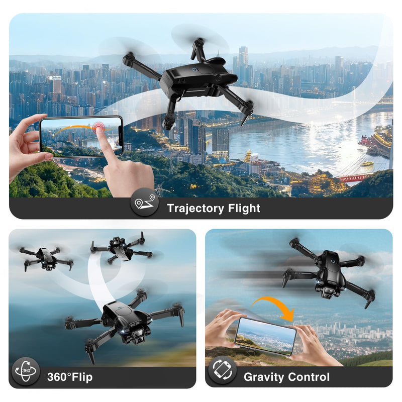 Drone with Camera 1080P HD, Mini Drone for Beginners Kids Adults, Foldable RC Quadcopter with Stable Hover, Trajectory Flight, One Key Take Off/Land, 2 Batteries, Toys for Boys and Girls (Black) Black