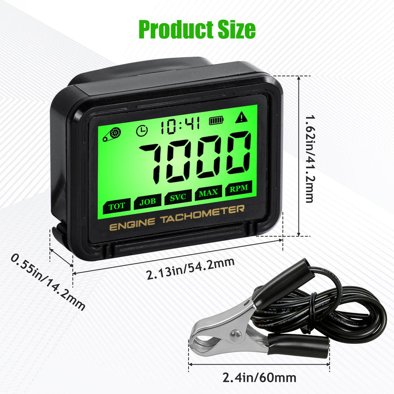 Digital Tachometer Hour Meter with RPM Alarm,IPX68 Waterproof Small Engine Tachometer,Replaceable Battery,Inductive RPM Gauge for Motorcycle,Chainsaw,Mower,ATV,Marine