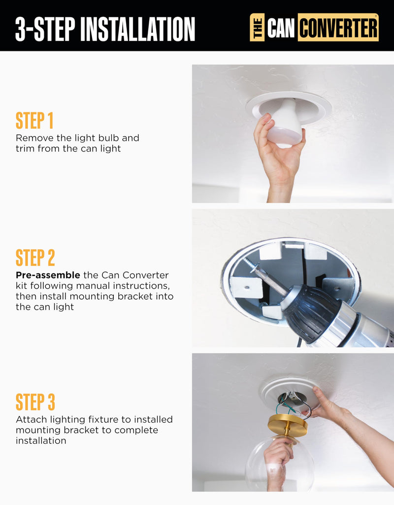 The Can Converter R4 Recessed Can Light Conversion Kit - Home Improvement for 4" Cans, Hardware Converter for Flush Mount Light, Hanging Pendant, & Light Fixture, up to 50 lb Capacity, UL Certified