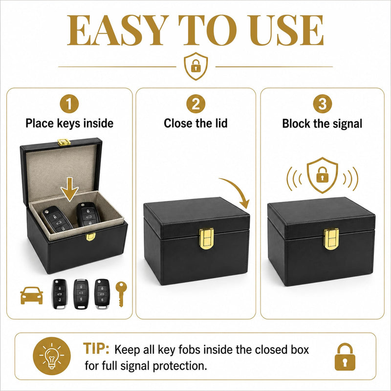 Faraday Box, Anti-Theft Large Capacity Faraday Cage Auto Key Fob Protector, Universal RFID Signal Blocker Key Shielding Box Holder for Most Vehicles, Car Accessories