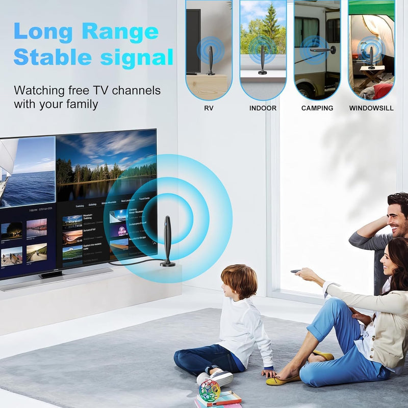 Upgraded TV Antenna for Local Channels, Long Range Reception with Surge & Lightning Protection, Digital Antenna for Smart TV Indoor with Strong Magnet CFY-D011AF
