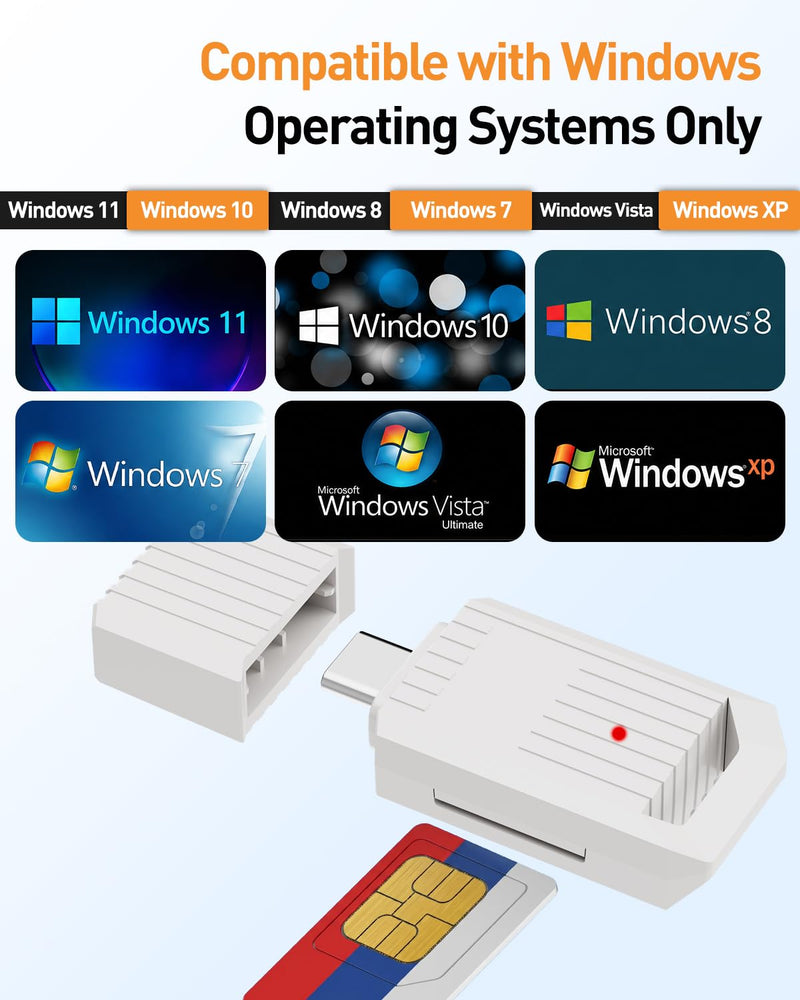 USB C SIM Card Reader, Type-C to SIM Adapter for Windows Laptop/PC, Read & Backup Contacts/Messages, Compatible with Nano/Micro/Standard SIM Cards