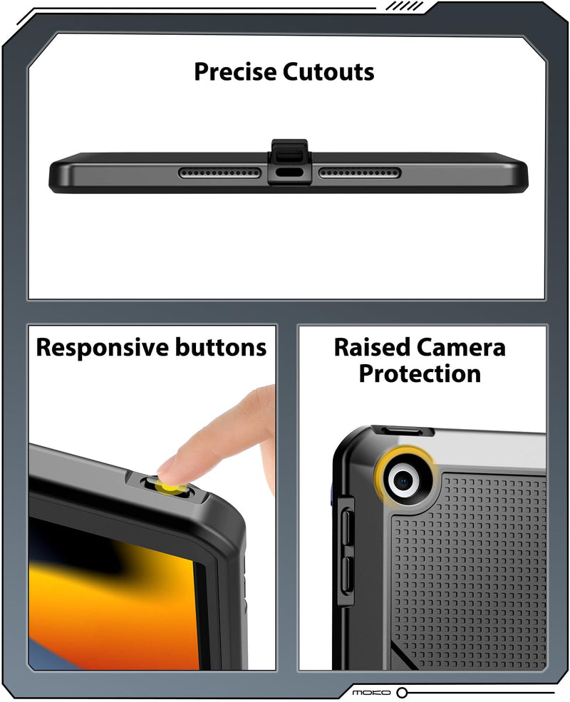 MoKo Full Body Protective Case for iPad 9th/8th/7th Gen 10.2-Inch,Black | Built-in Screen Protector and Kickstand ,Heavy Duty, Shockproof, Dual Layer, Rugged Full Body Protective,Precise Cutouts Black