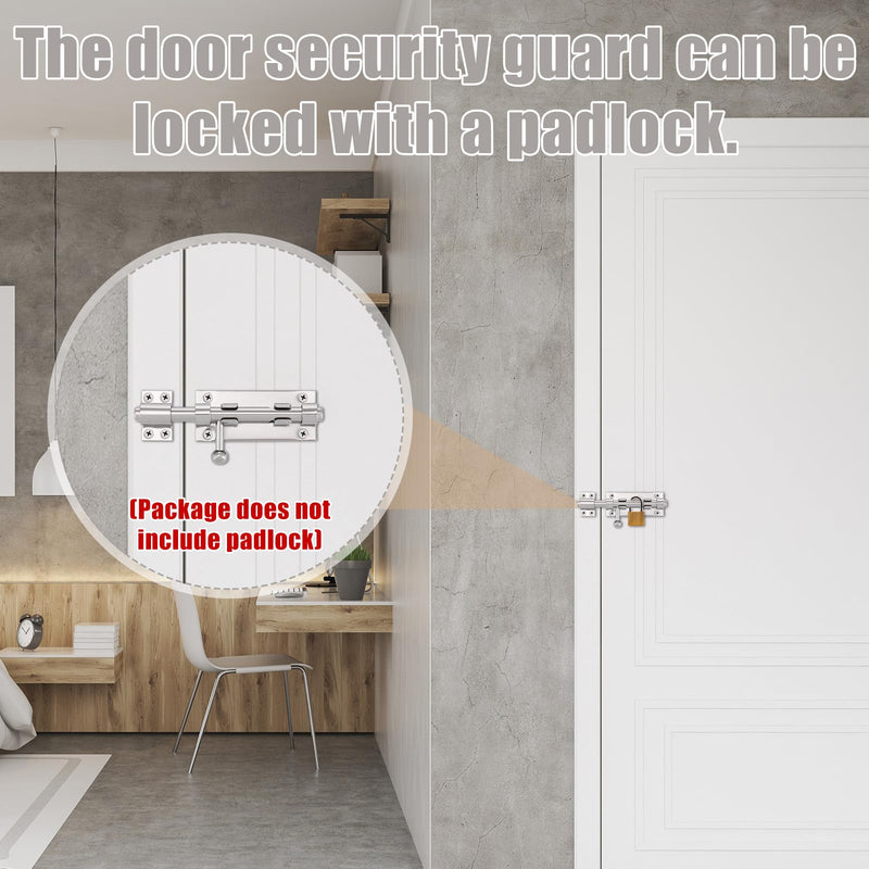 Tandefio 3 Pack 6.3 Inch Slide Bolt Gate Latch with Padlock Hole 304 Stainless Steel Barrel Bolt Latch Heavy Duty Door Security Lock Thickened Door Hardware for Barn Fence Shed Yard(Silver) Silver