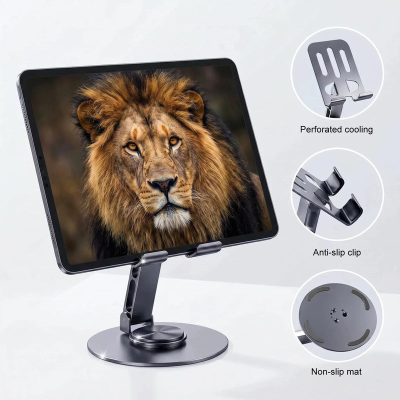 360° Adjustable Metal Desktop Phone Stand - Multi-Angle Foldable Cell Phone Holder with Non-Slip Base, Sturdy & Compatible with All Smartphones & Tablets, Including iPhone & iPad