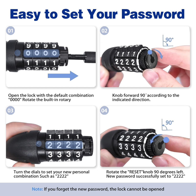 12ft Long Straight Cable Lock with Resettable Combination, Weatherproof Security Kayak Lock, Unique Thin Cable Combination Lock for Kayaks, Paddle Boards, Dock, Bike, Scooters, Canoe and Outdoor Gear