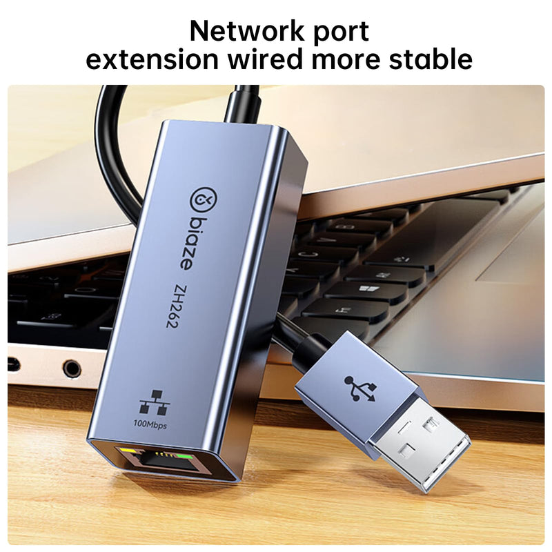 USB to Ethernet Adapter, USB to RJ45 LAN Converter, 100Mbps Fast Wired Network Adapter for Laptop, PC, macOS, Windows, Linux - Compact Aluminum Shell, Plug & Play