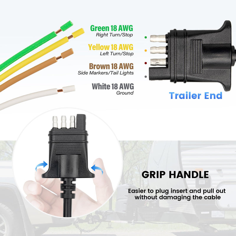 MECMO 4-Pin Flat Trailer Extension Cable 12 Inch, Heavy Duty 18AWG Copper 4 Way Wiring Connector Harness, Vehicle-Side and Trailer-Side 4 Prong Light Plug Hitch Wire Extension 1ft 1ft (12 inch)